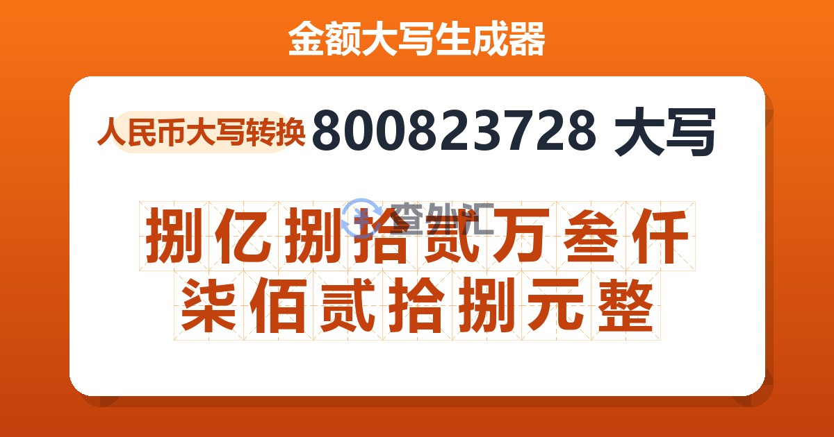800823728大写 捌亿捌拾贰万叁仟柒佰贰拾捌元整