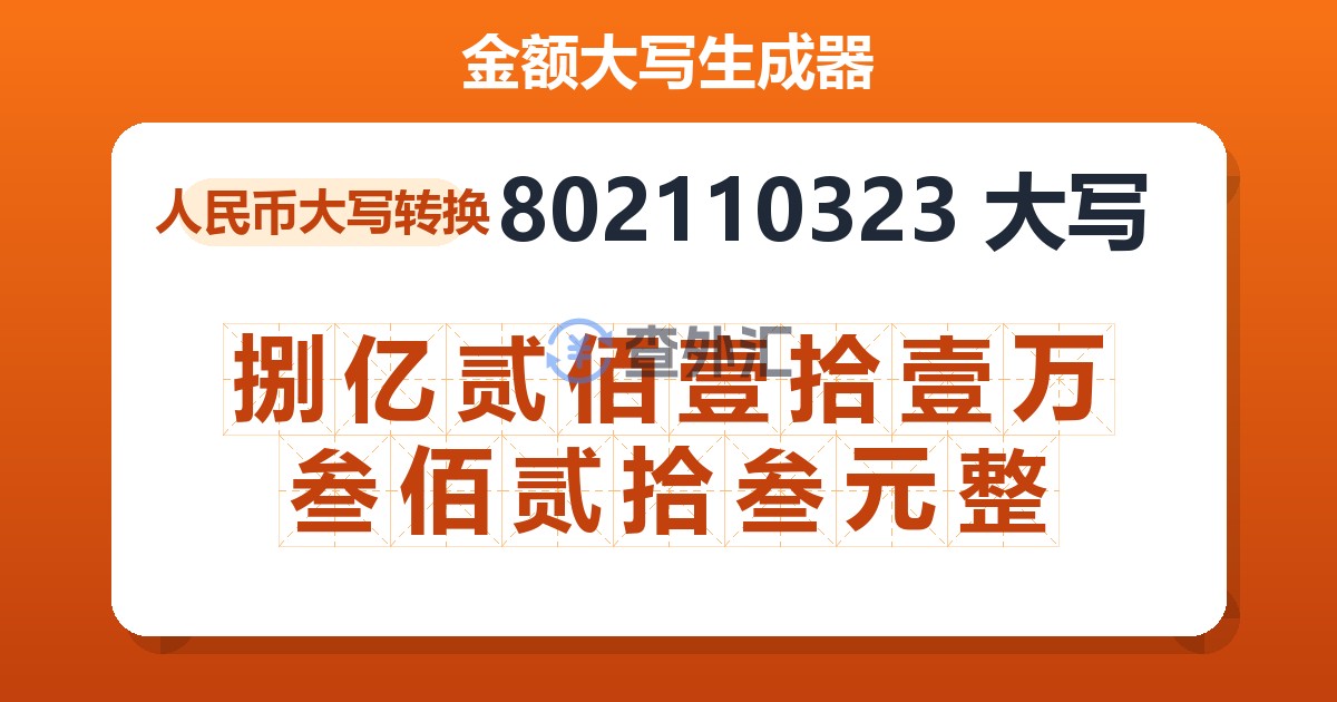 802110323大写 捌亿贰佰壹拾壹万叁佰贰拾叁元整
