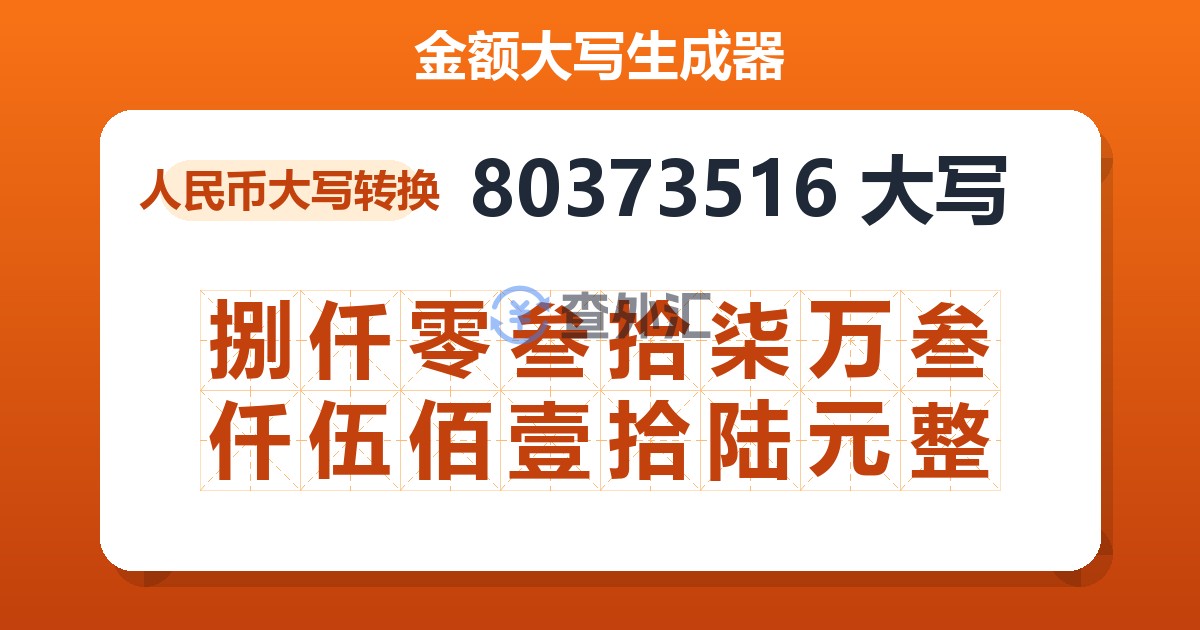 80373516大写 捌仟零叁拾柒万叁仟伍佰壹拾陆元整