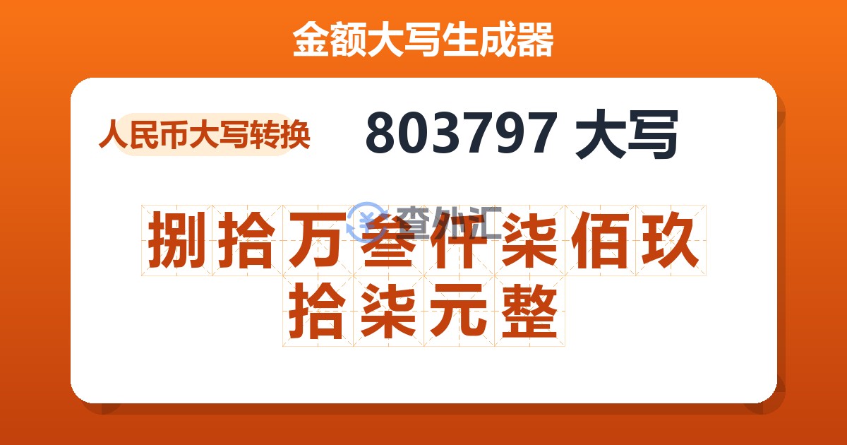 803797大写 捌拾万叁仟柒佰玖拾柒元整