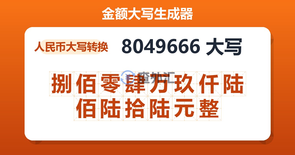 8049666大写 捌佰零肆万玖仟陆佰陆拾陆元整