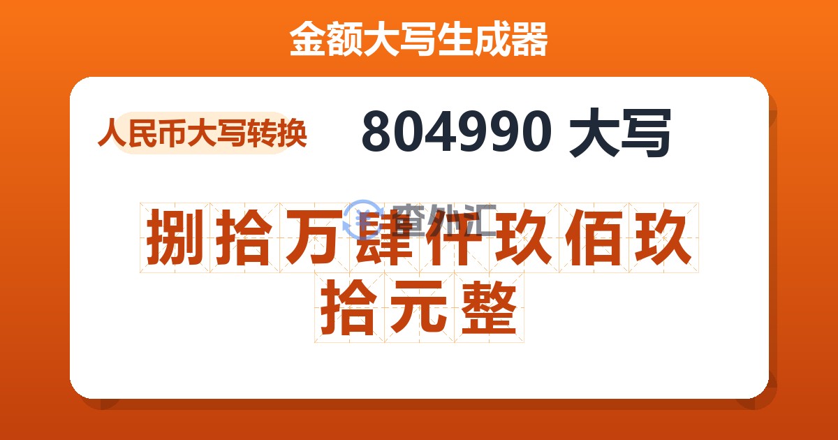 804990大写 捌拾万肆仟玖佰玖拾元整