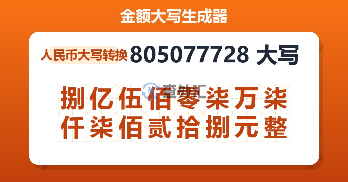 805077728大写 捌亿伍佰零柒万柒仟柒佰贰拾捌元整