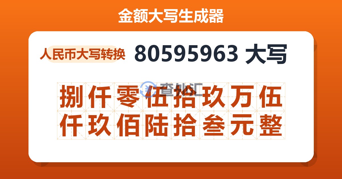 80595963大写 捌仟零伍拾玖万伍仟玖佰陆拾叁元整