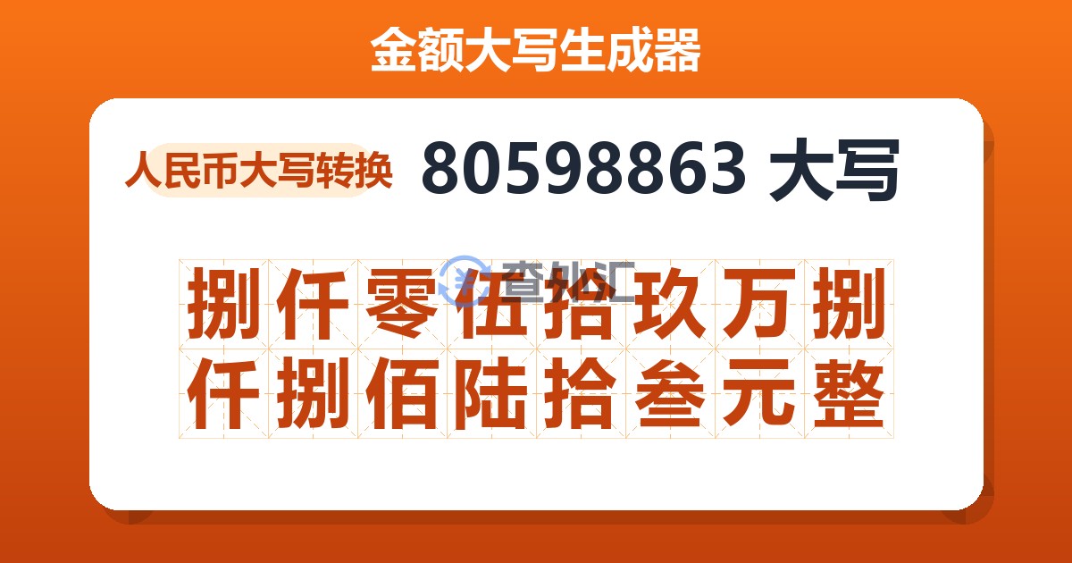 80598863大写 捌仟零伍拾玖万捌仟捌佰陆拾叁元整