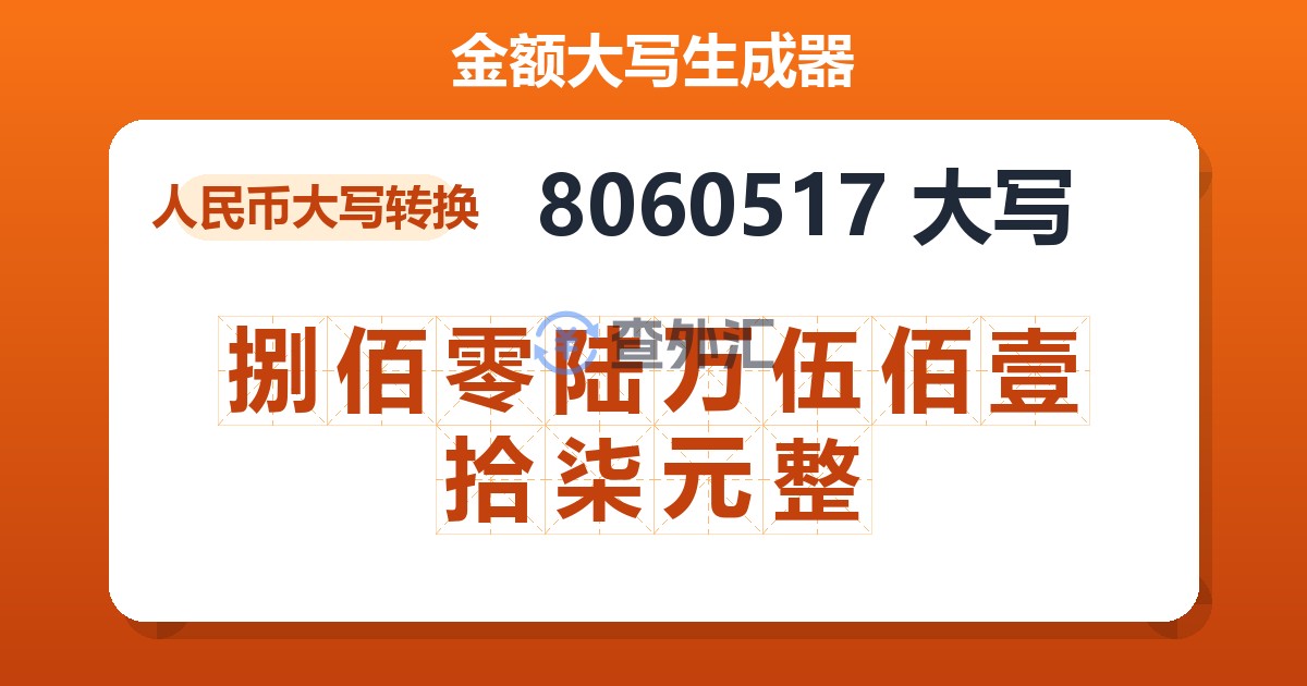 8060517大写 捌佰零陆万伍佰壹拾柒元整