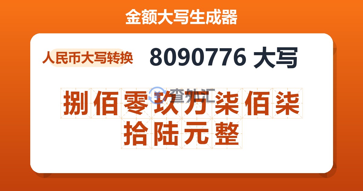8090776大写 捌佰零玖万柒佰柒拾陆元整