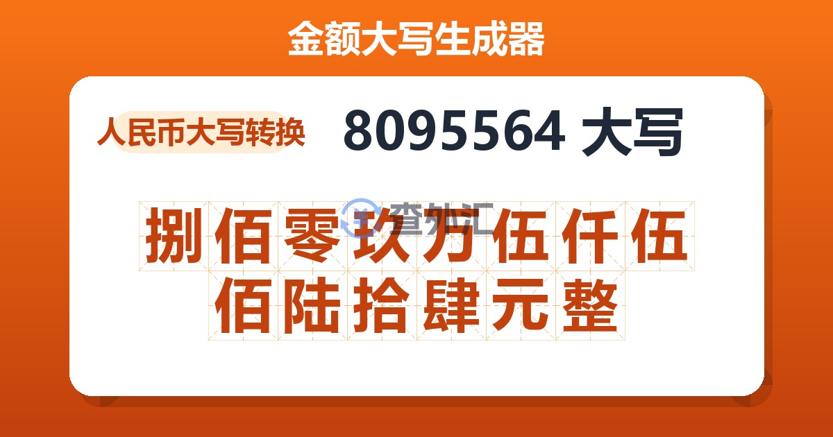 8095564大写 捌佰零玖万伍仟伍佰陆拾肆元整