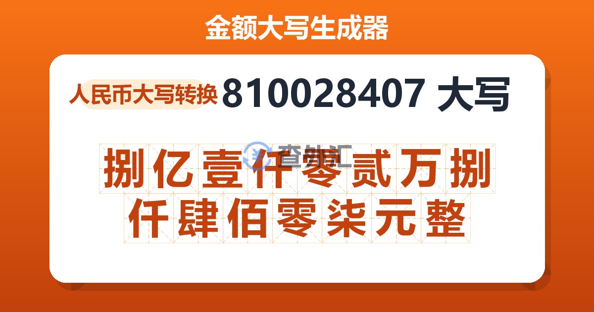 810028407大写 捌亿壹仟零贰万捌仟肆佰零柒元整
