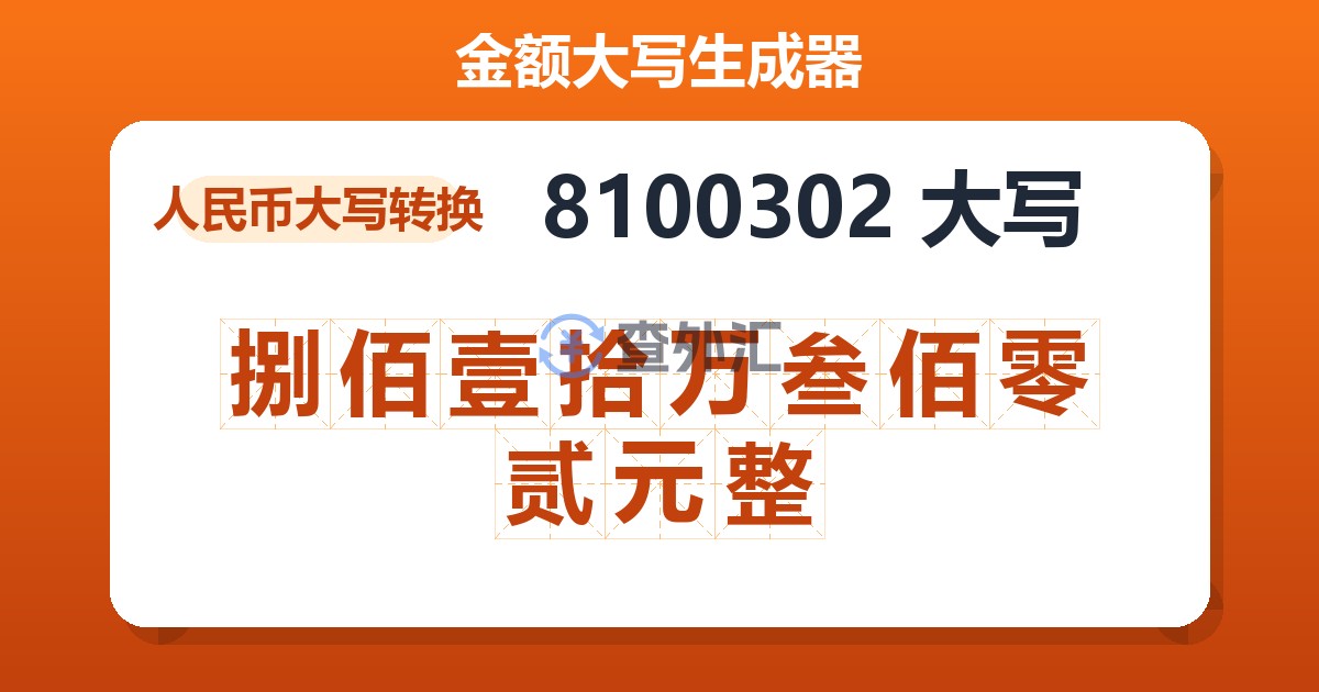 8100302大写 捌佰壹拾万叁佰零贰元整
