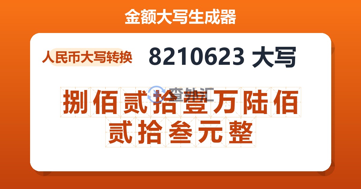 8210623大写 捌佰贰拾壹万陆佰贰拾叁元整