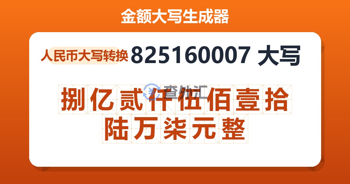 825160007大写 捌亿贰仟伍佰壹拾陆万柒元整