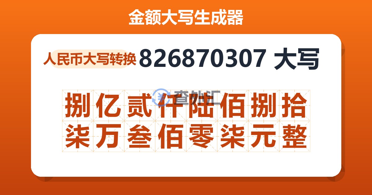 826870307大写 捌亿贰仟陆佰捌拾柒万叁佰零柒元整