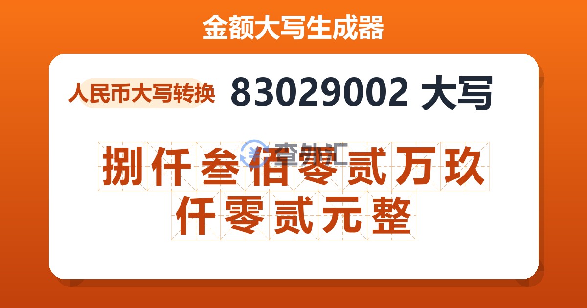 83029002大写 捌仟叁佰零贰万玖仟零贰元整