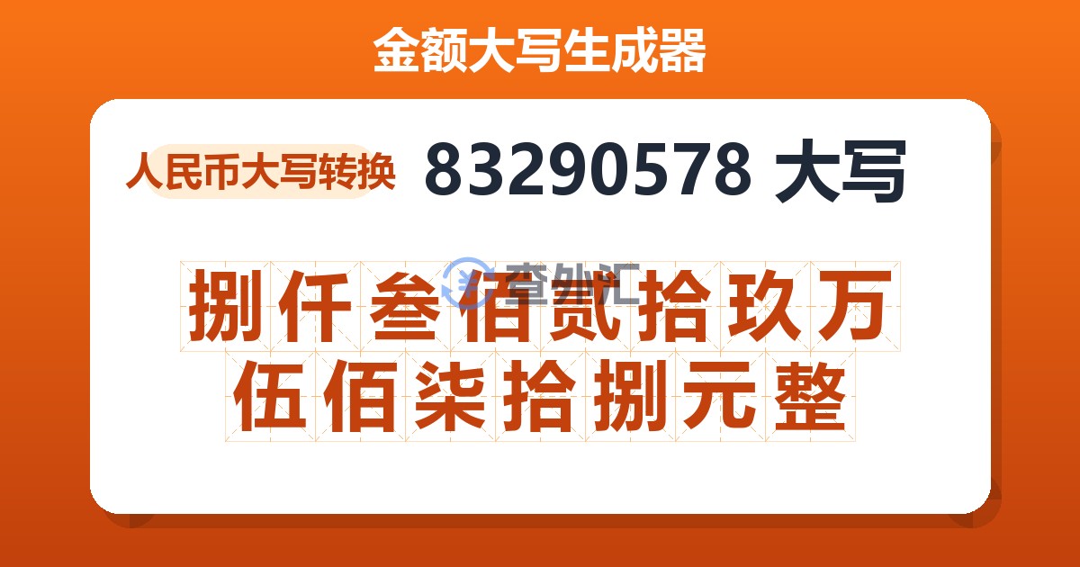 83290578大写 捌仟叁佰贰拾玖万伍佰柒拾捌元整