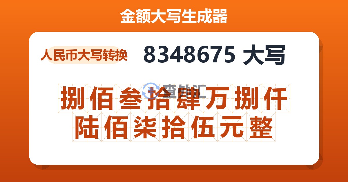 8348675大写 捌佰叁拾肆万捌仟陆佰柒拾伍元整