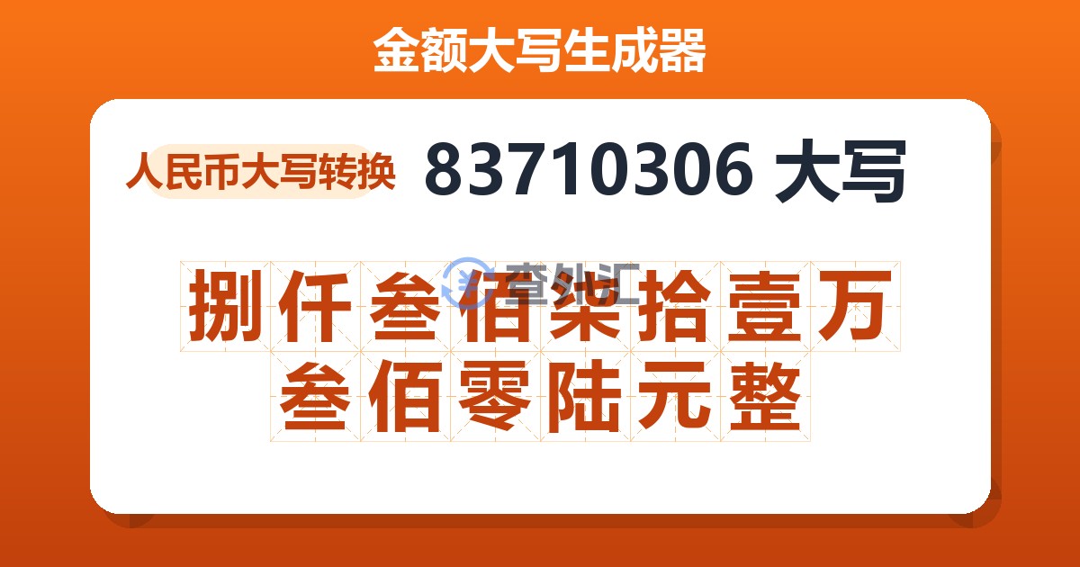 83710306大写 捌仟叁佰柒拾壹万叁佰零陆元整