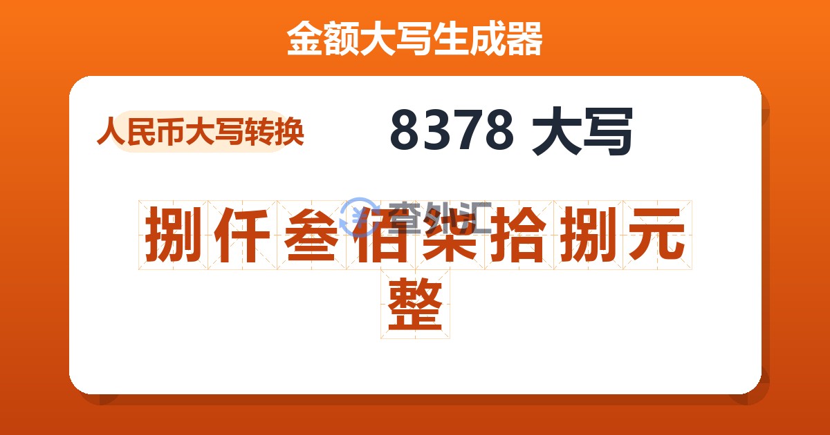 8378大写 捌仟叁佰柒拾捌元整