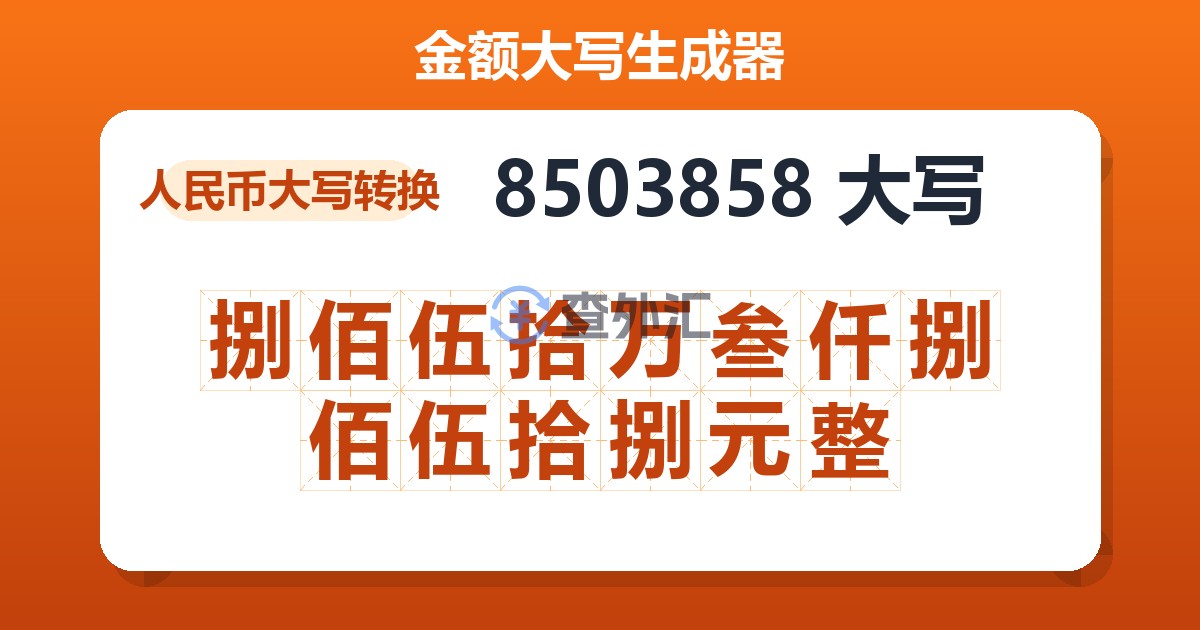 8503858大写 捌佰伍拾万叁仟捌佰伍拾捌元整