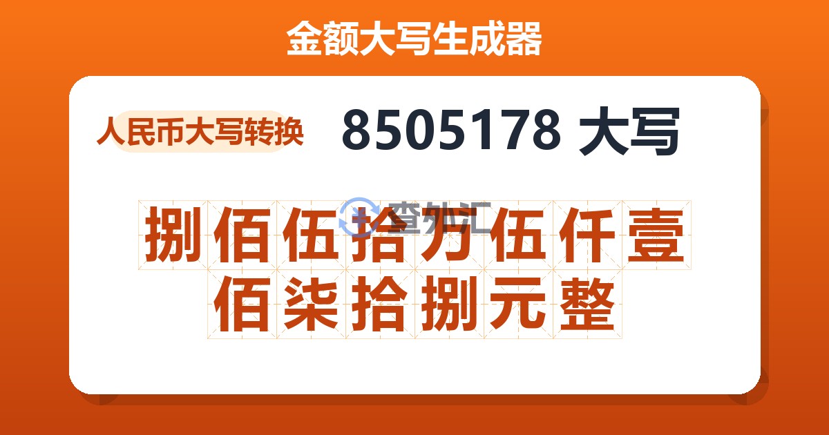 8505178大写 捌佰伍拾万伍仟壹佰柒拾捌元整