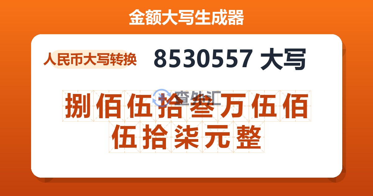 8530557大写 捌佰伍拾叁万伍佰伍拾柒元整