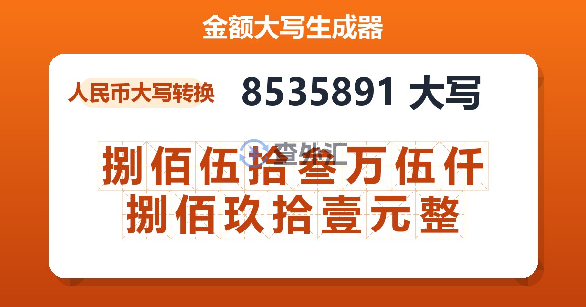 8535891大写 捌佰伍拾叁万伍仟捌佰玖拾壹元整