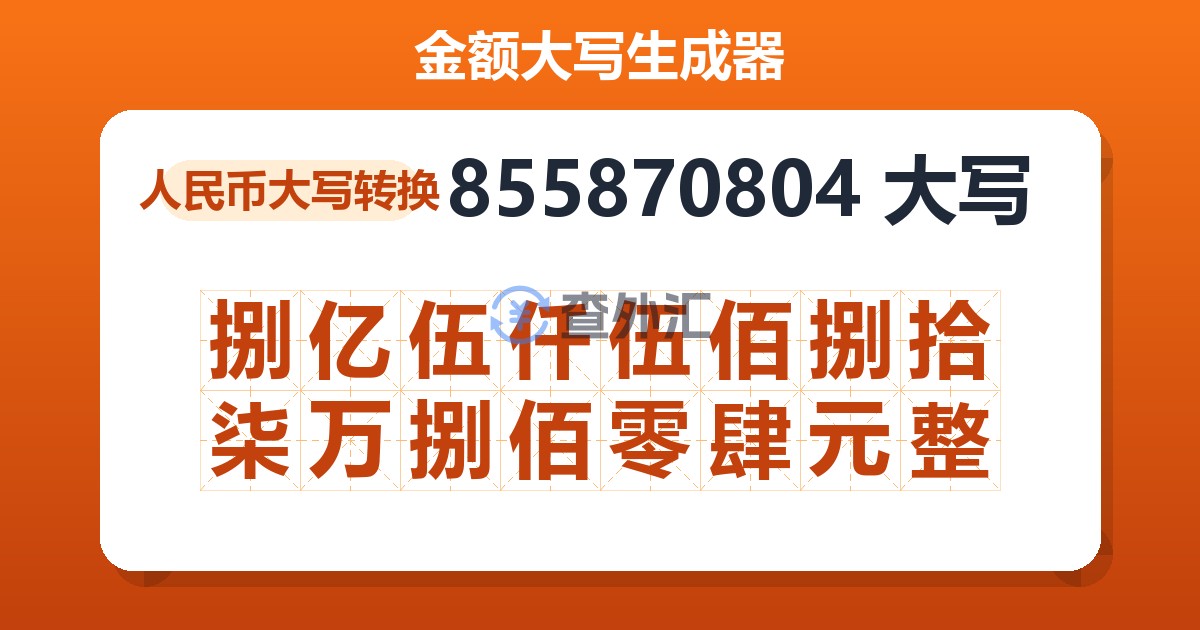 855870804大写 捌亿伍仟伍佰捌拾柒万捌佰零肆元整