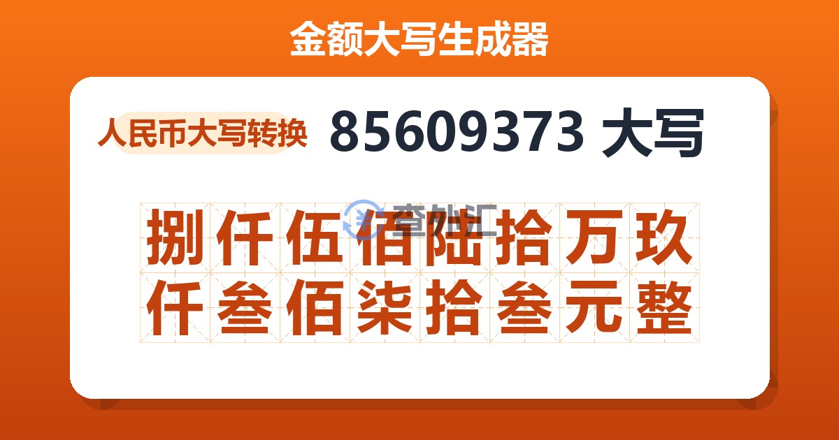 85609373大写 捌仟伍佰陆拾万玖仟叁佰柒拾叁元整