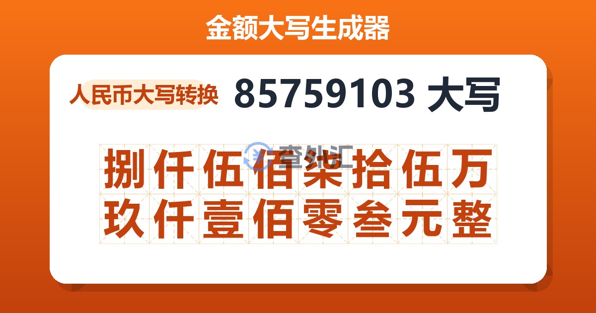 85759103大写 捌仟伍佰柒拾伍万玖仟壹佰零叁元整