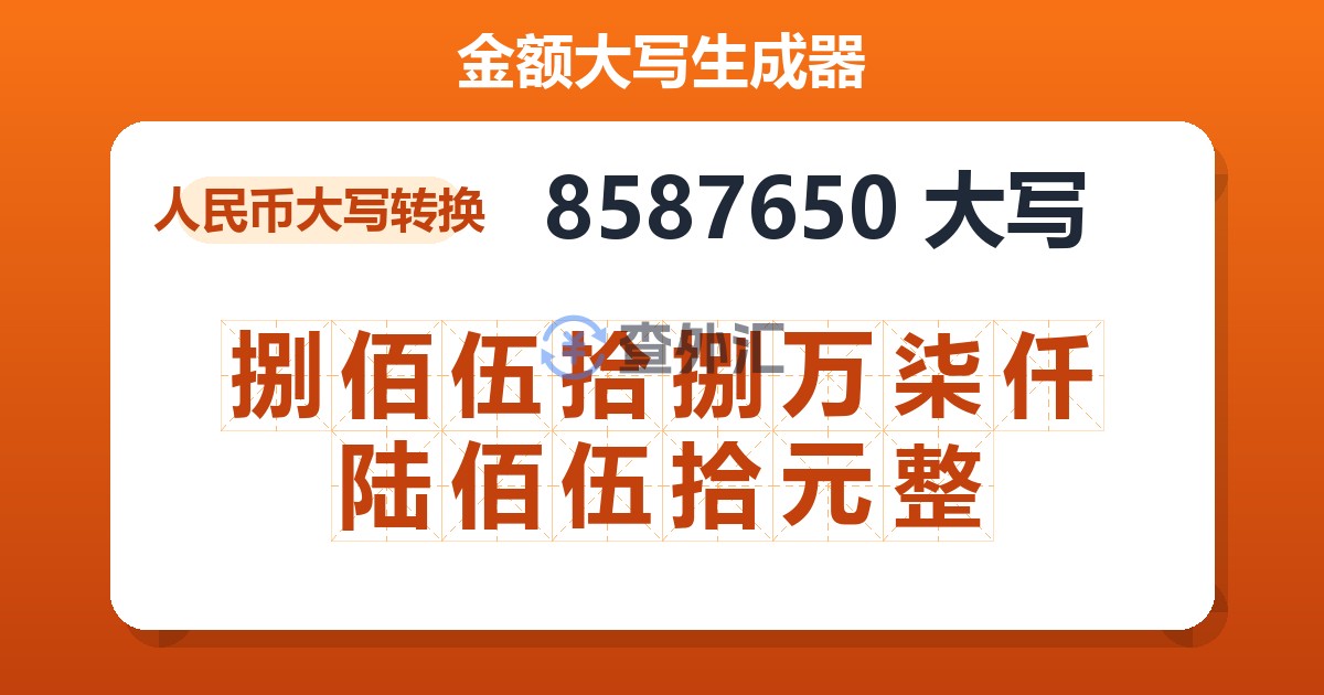 8587650大写 捌佰伍拾捌万柒仟陆佰伍拾元整