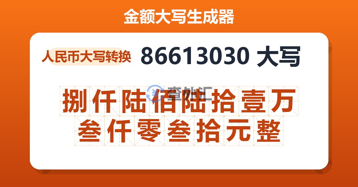86613030大写 捌仟陆佰陆拾壹万叁仟零叁拾元整