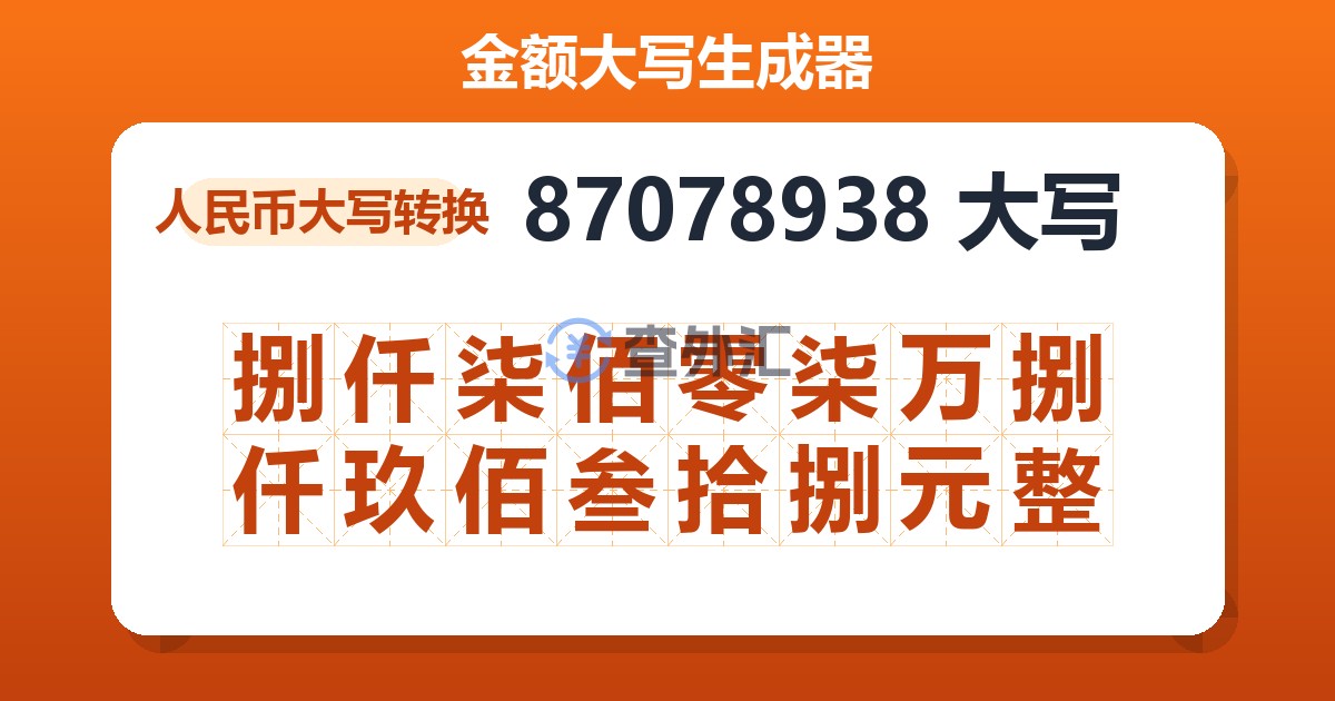 87078938大写 捌仟柒佰零柒万捌仟玖佰叁拾捌元整