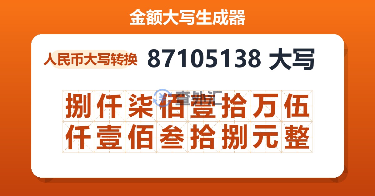 87105138大写 捌仟柒佰壹拾万伍仟壹佰叁拾捌元整