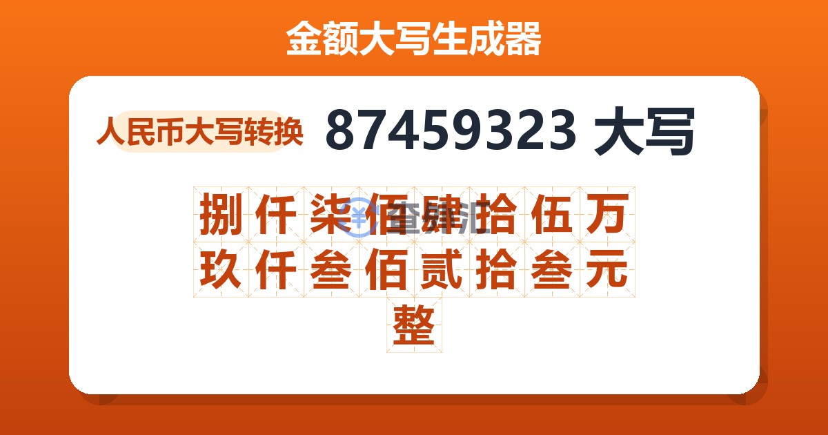 87459323大写 捌仟柒佰肆拾伍万玖仟叁佰贰拾叁元整
