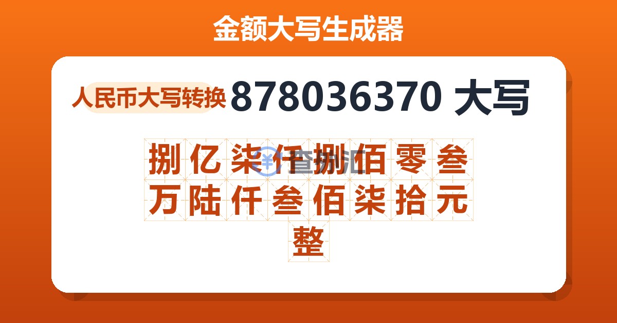 878036370大写 捌亿柒仟捌佰零叁万陆仟叁佰柒拾元整
