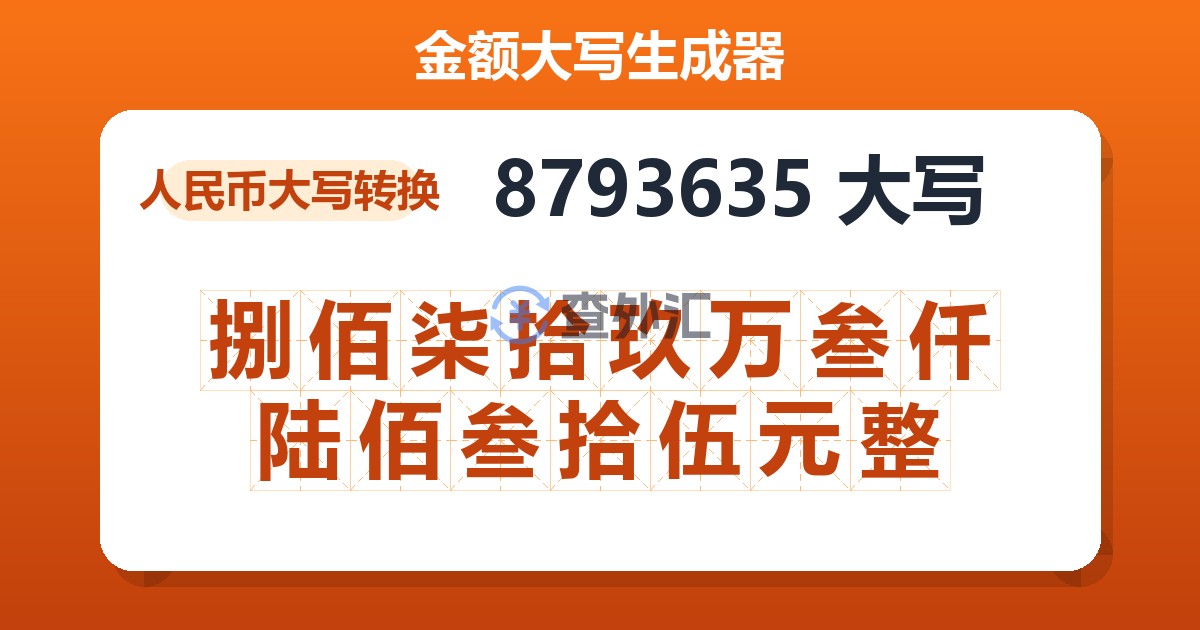 8793635大写 捌佰柒拾玖万叁仟陆佰叁拾伍元整