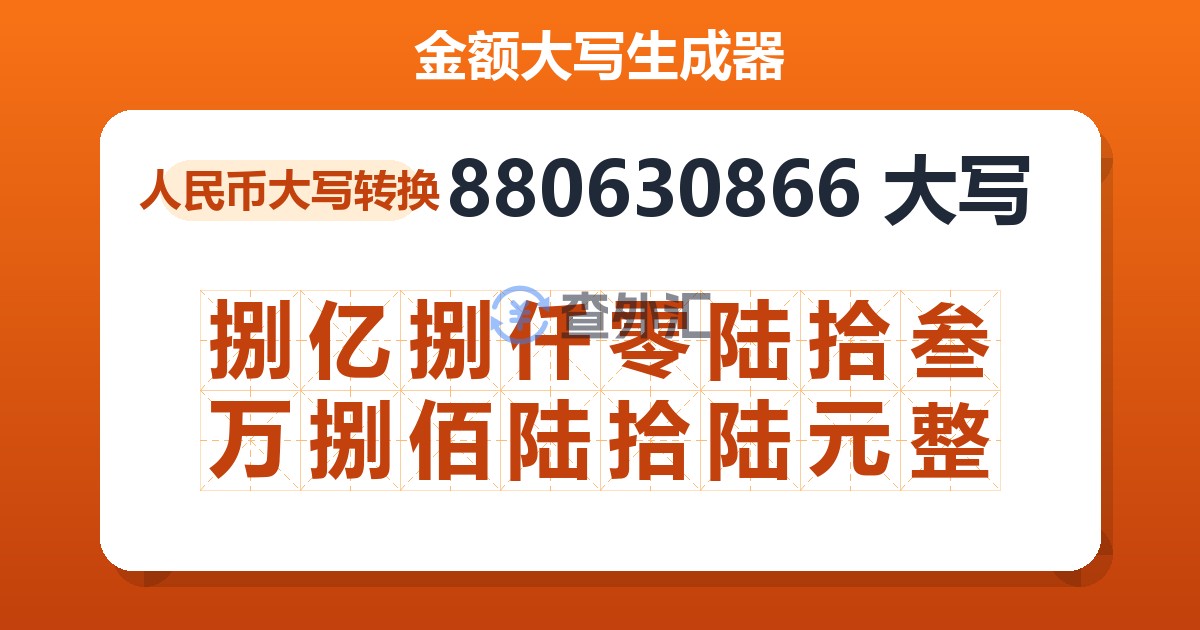 880630866大写 捌亿捌仟零陆拾叁万捌佰陆拾陆元整