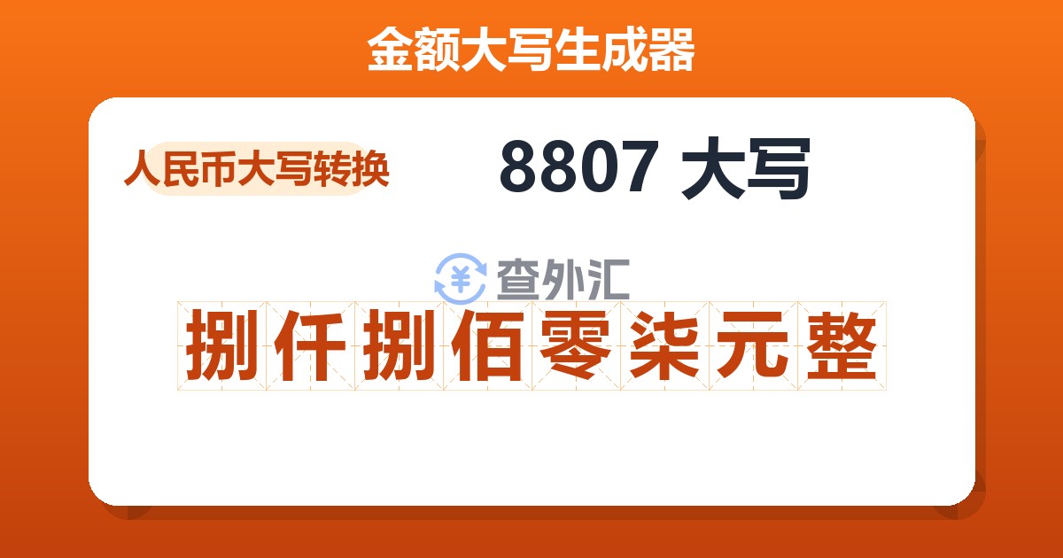 8807大写 捌仟捌佰零柒元整