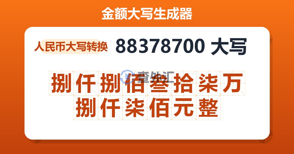 88378700大写 捌仟捌佰叁拾柒万捌仟柒佰元整