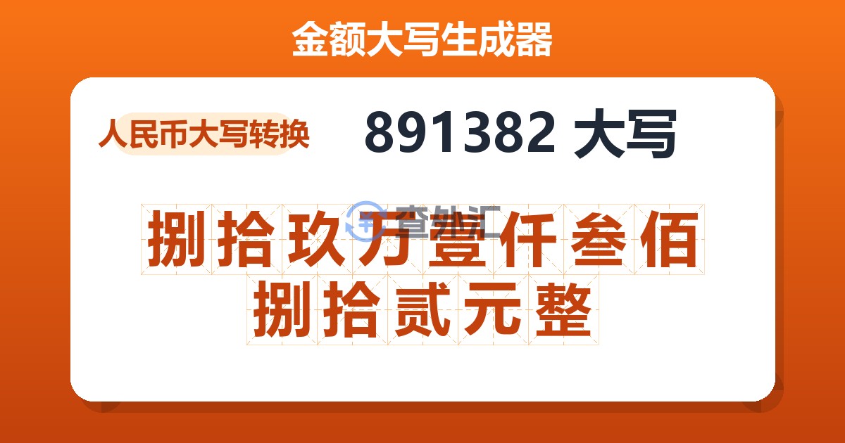 891382大写 捌拾玖万壹仟叁佰捌拾贰元整