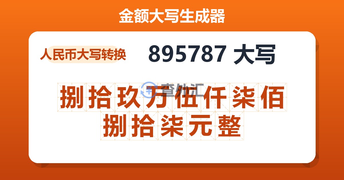 895787大写 捌拾玖万伍仟柒佰捌拾柒元整