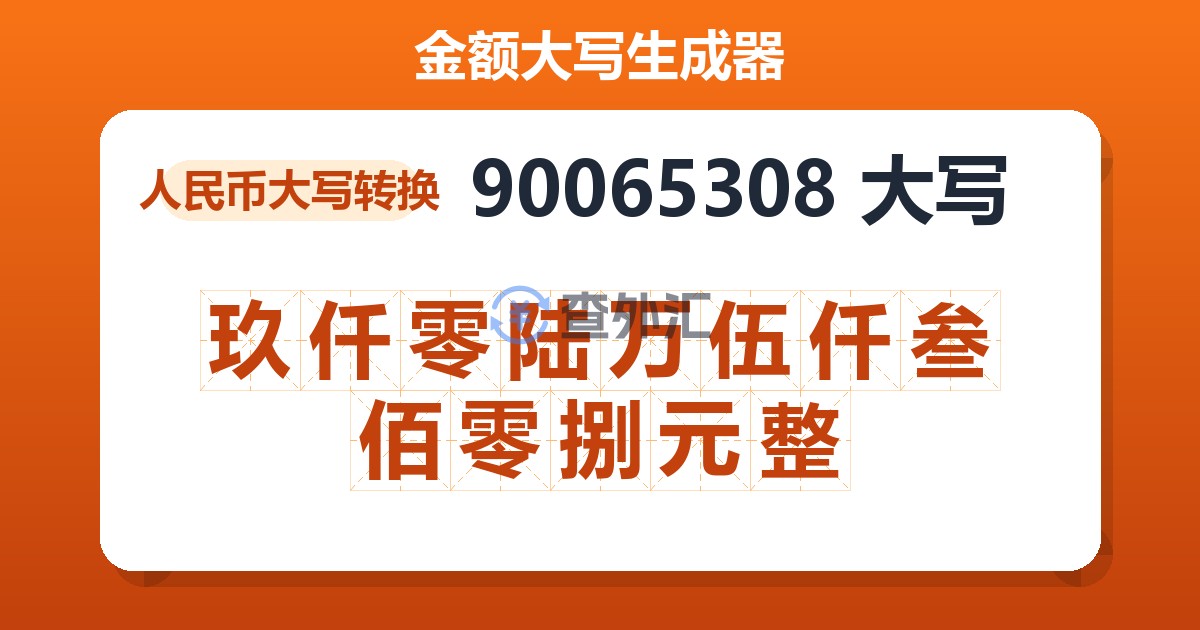 90065308大写 玖仟零陆万伍仟叁佰零捌元整
