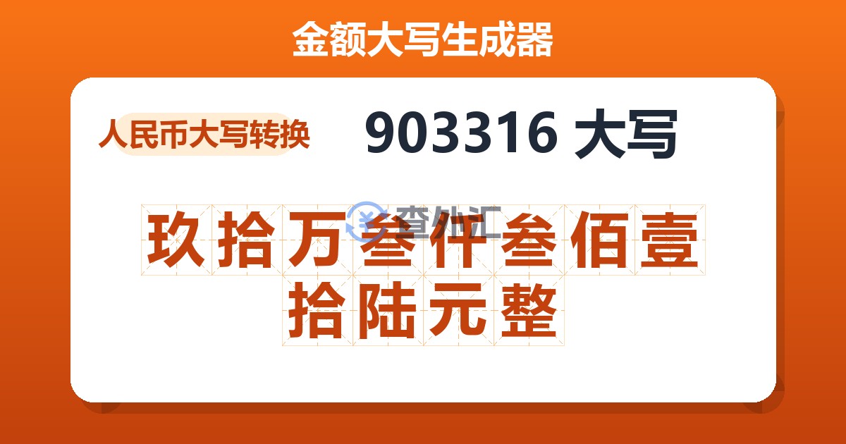 903316大写 玖拾万叁仟叁佰壹拾陆元整
