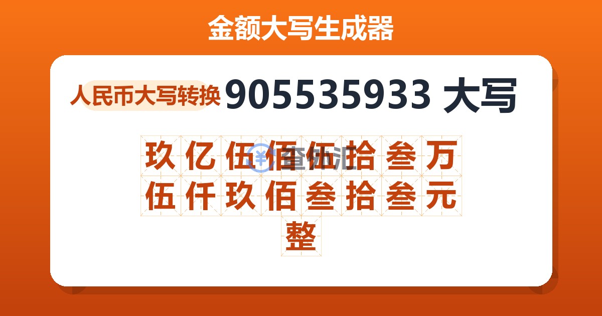 905535933大写 玖亿伍佰伍拾叁万伍仟玖佰叁拾叁元整