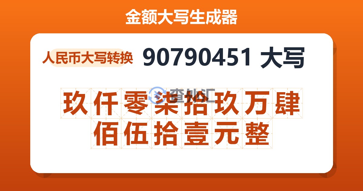 90790451大写 玖仟零柒拾玖万肆佰伍拾壹元整