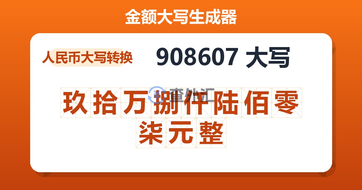 908607大写 玖拾万捌仟陆佰零柒元整