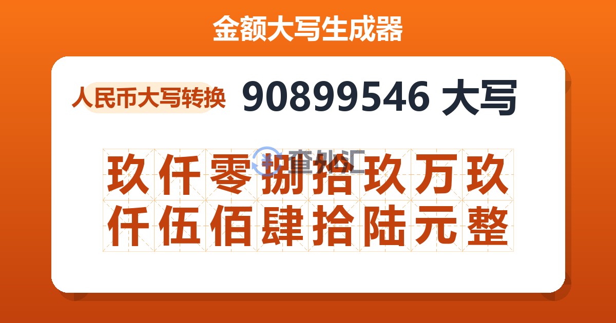 90899546大写 玖仟零捌拾玖万玖仟伍佰肆拾陆元整