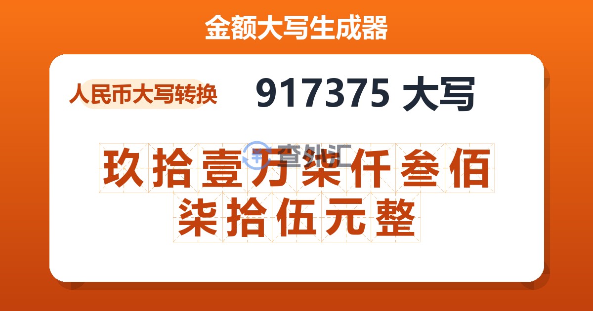 917375大写 玖拾壹万柒仟叁佰柒拾伍元整