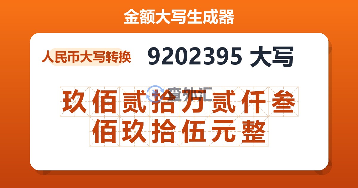 9202395大写 玖佰贰拾万贰仟叁佰玖拾伍元整