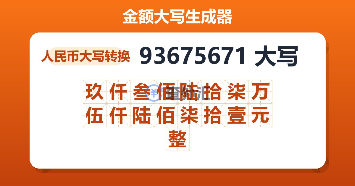 93675671大写 玖仟叁佰陆拾柒万伍仟陆佰柒拾壹元整